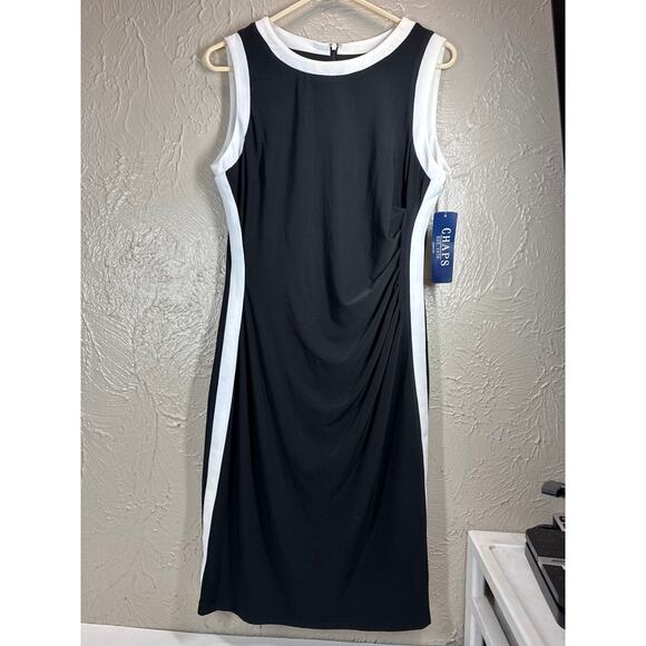 Chaps Ladies Black Stretchy Dress White Trim Summer Business Casual Size Large - Picture 1 of 5